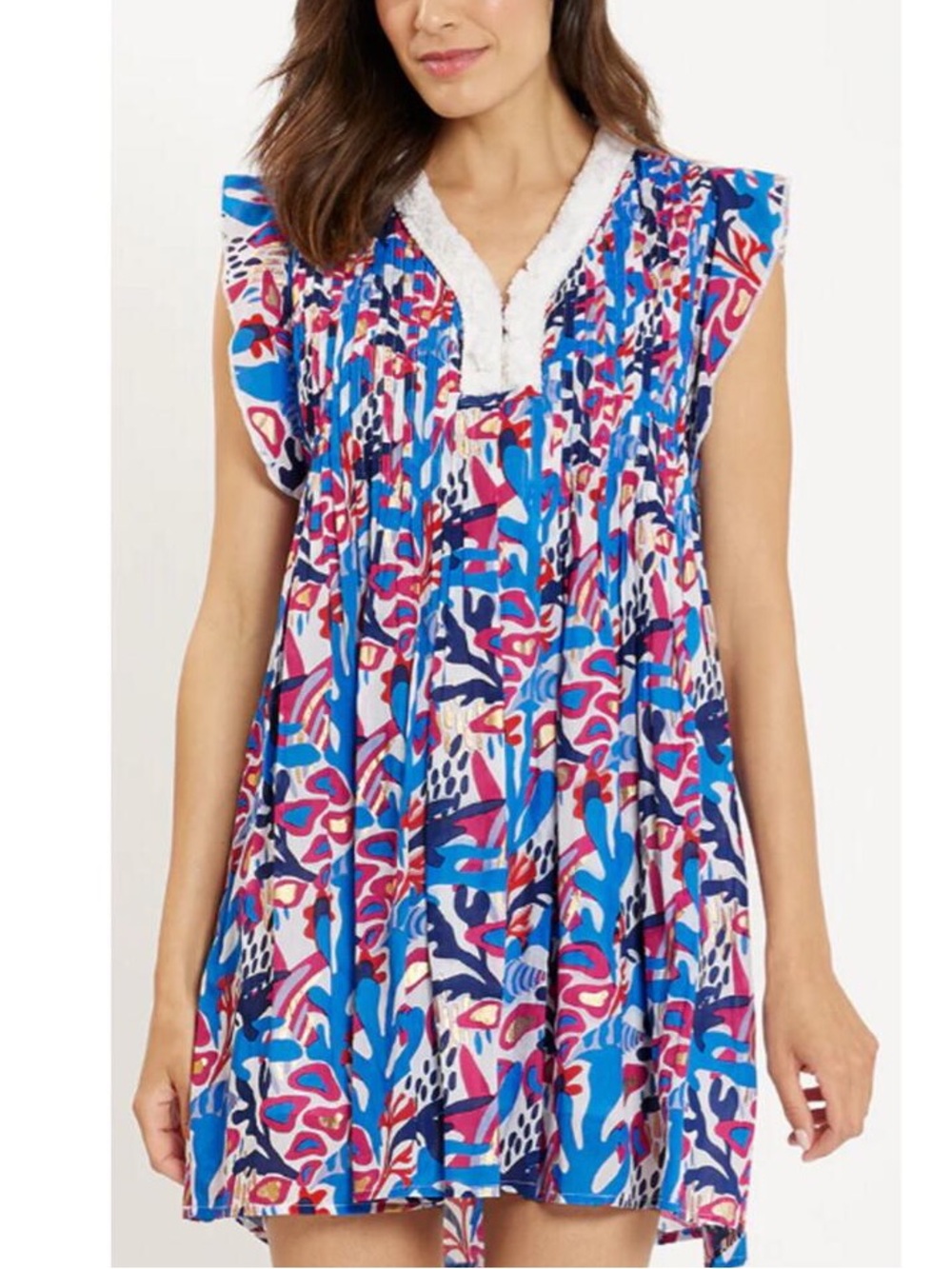 Jude Connally NEW Larissa Dress Womens Small Blue White Coral Gold Coastal Boho